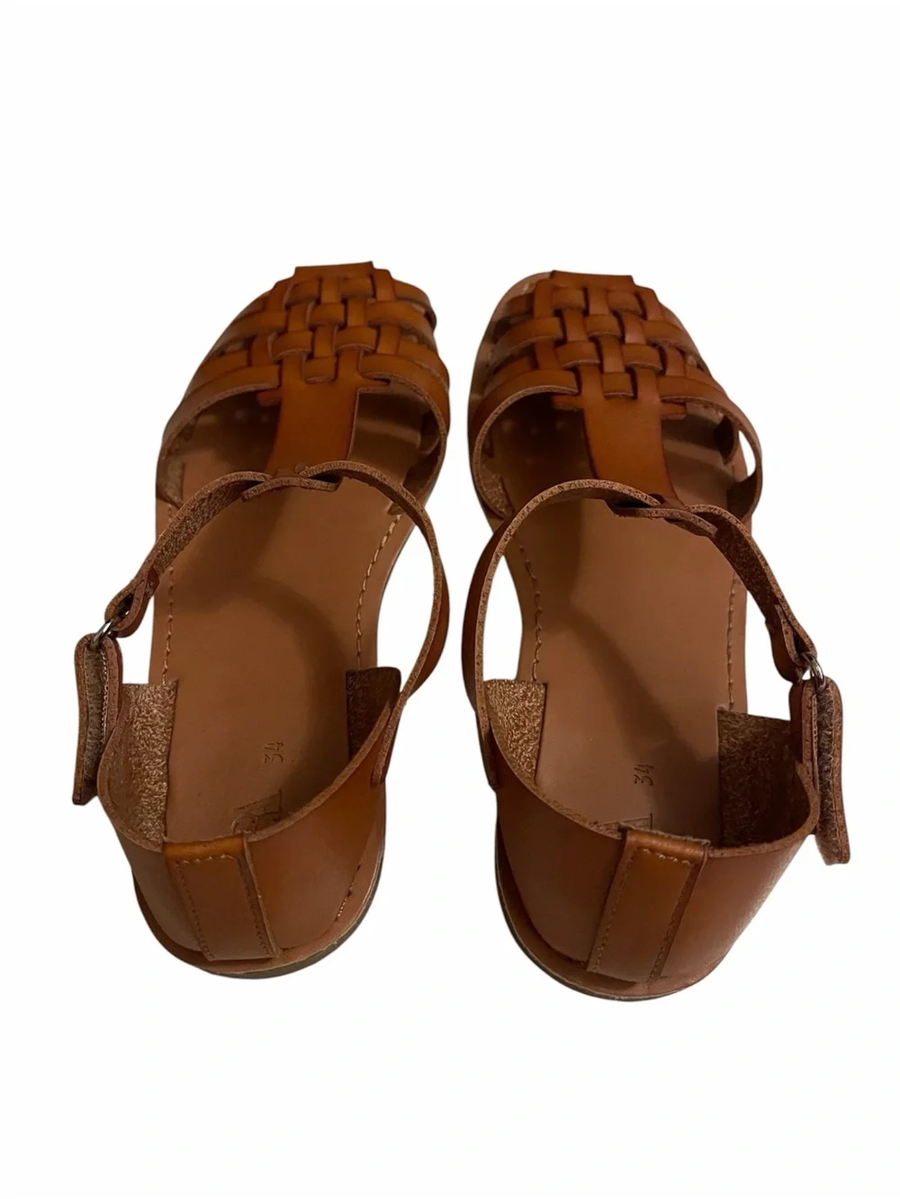 Kids Tan Leather Woven Sandals